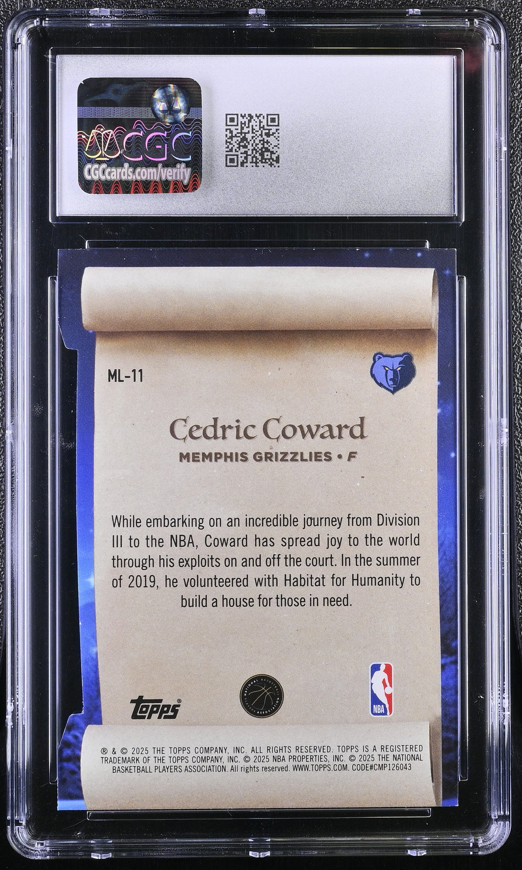2025-26 Topps Holiday Cedric Coward #ML-11 Making the Nice List CGC 8.5