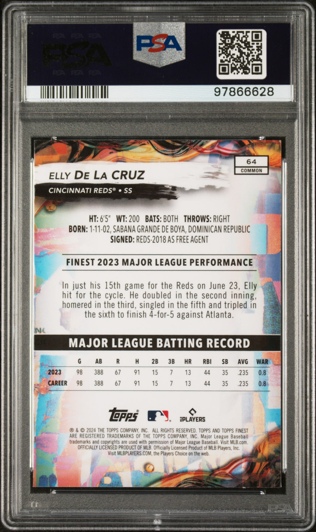 2024 Topps Finest Elly De La Cruz #64 PSA 10