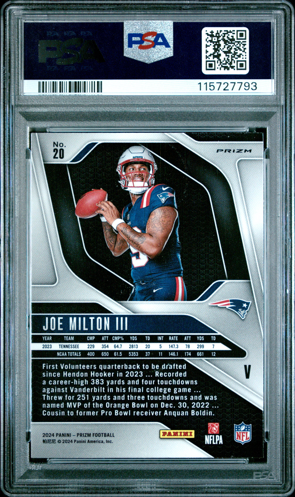 2024 Panini Prizm Rookie Variation Joe Milton III #20 No Huddle PSA 9