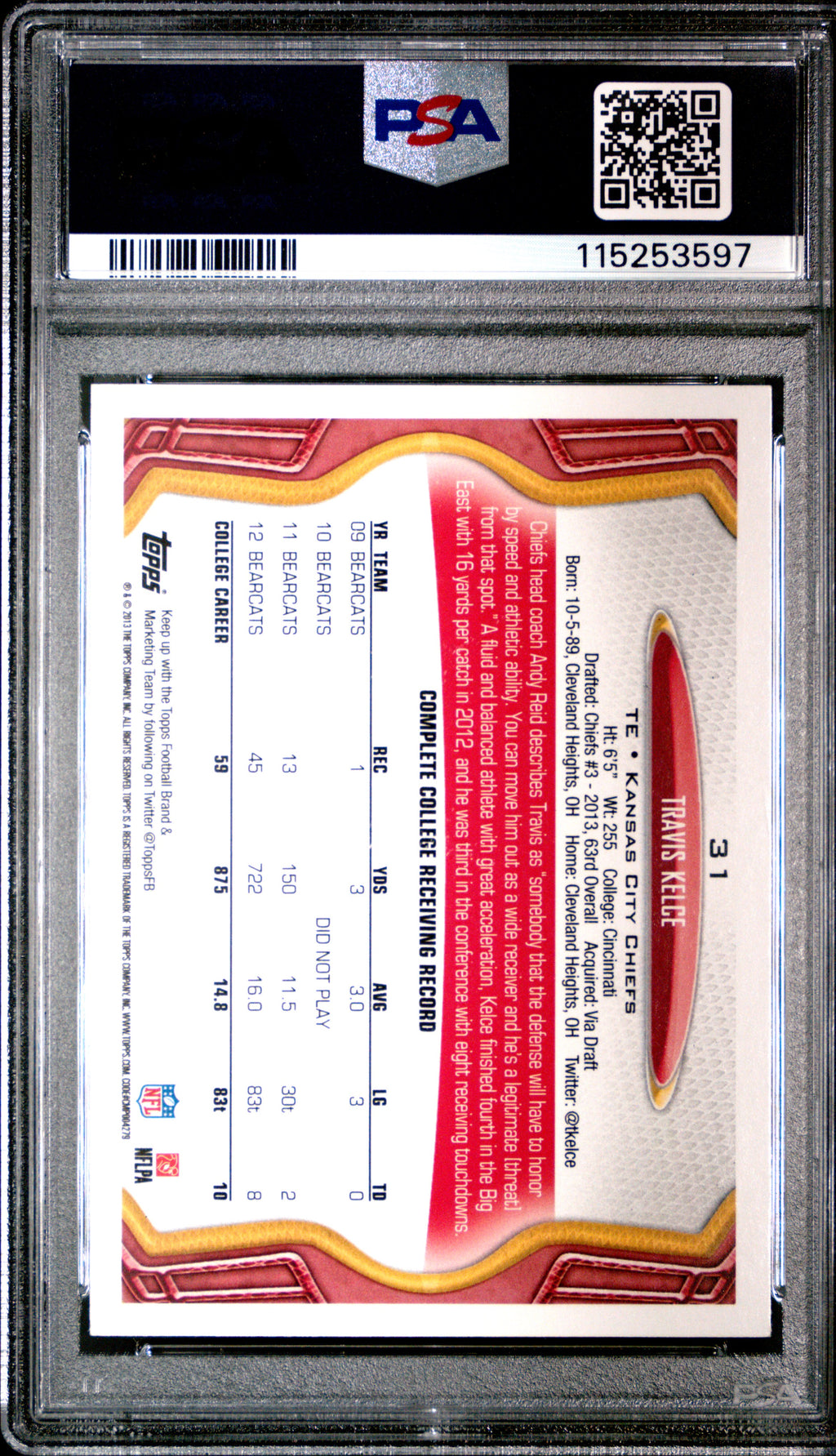 2013 Topps Travis Kelce #31 PSA 9