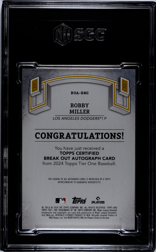 2024 Topps Tier One Bobby Miller #BOA-BMI Break Out Auto Red Foil SGC 9 Auto 10