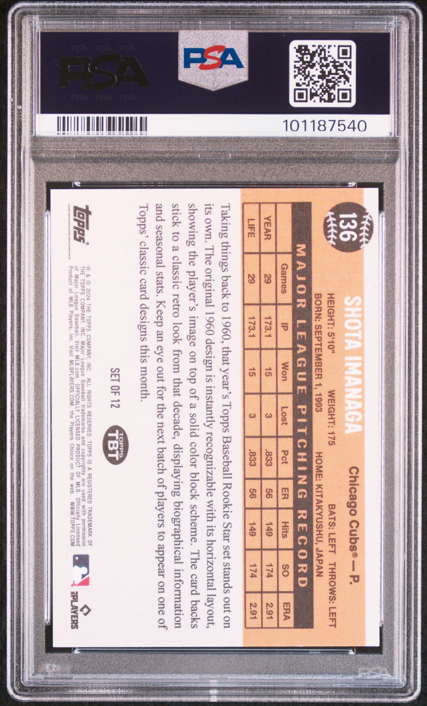2024 Topps Throwback Thursday Shota Imanaga #136 RC PSA 9