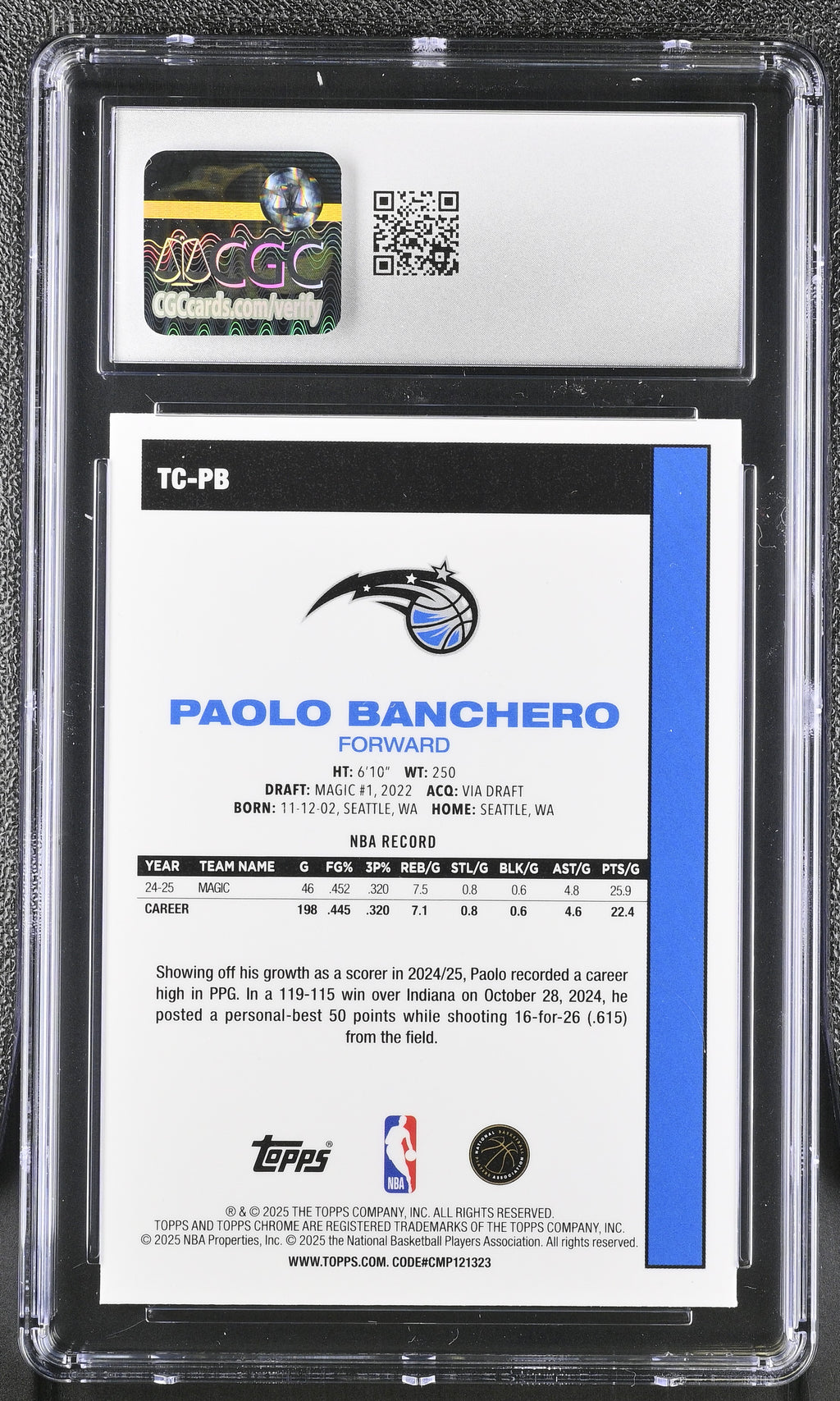 2025-26 Topps Paolo Banchero #TC-PB '80-81 Silver Pack CGC 9.5