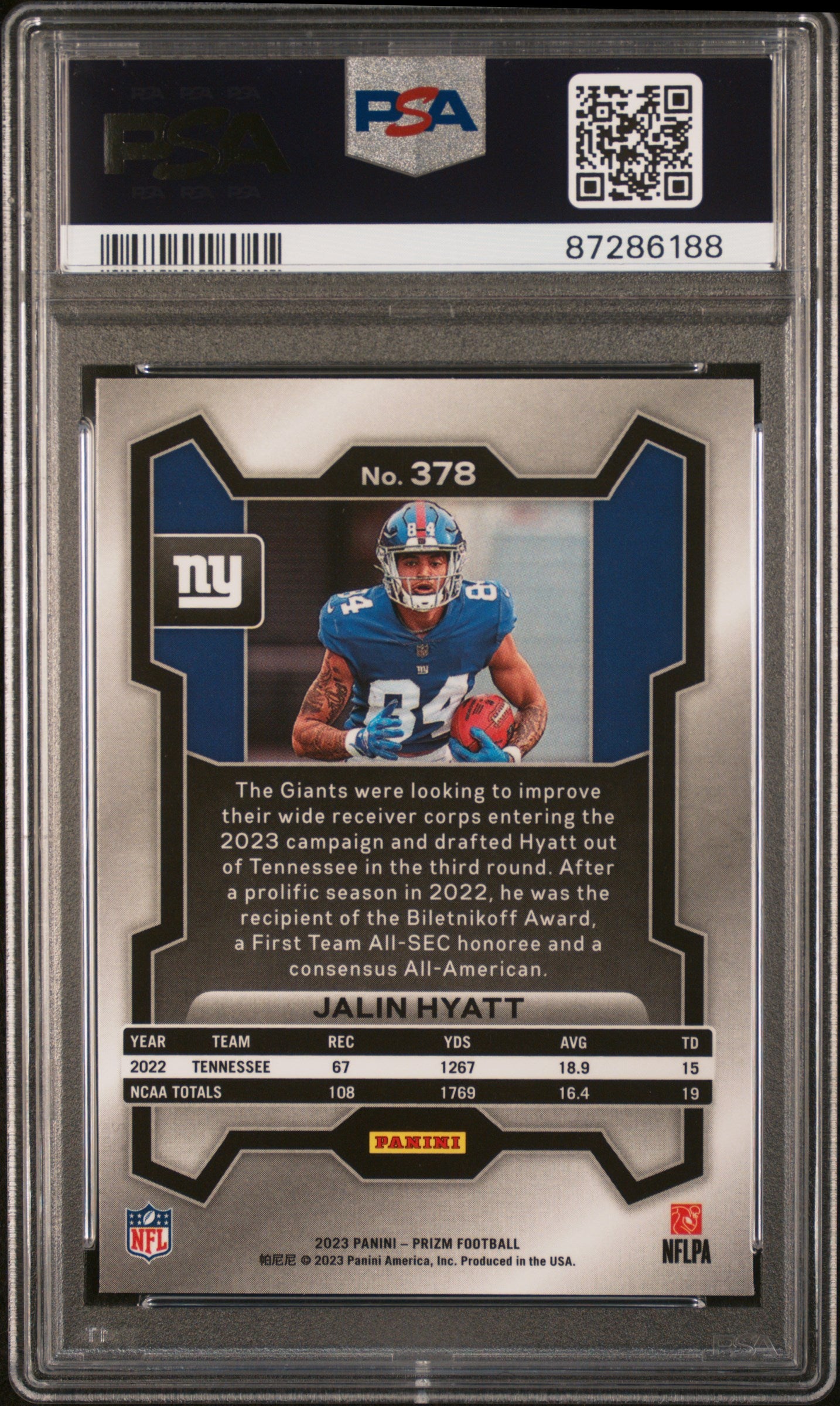 2023 Panini Prizm Jalin Hyatt #378 PSA 10