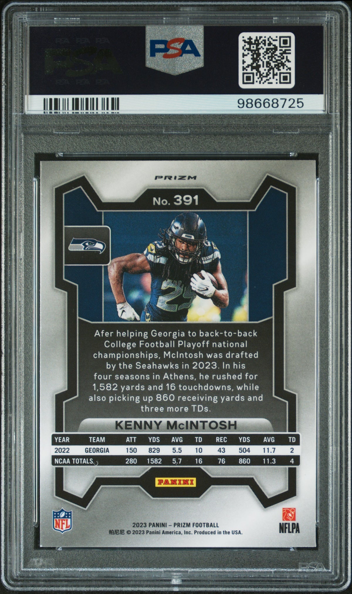 2023 Panini Prizm Kenny McIntosh #391 Neon Green Pulsar PSA 9