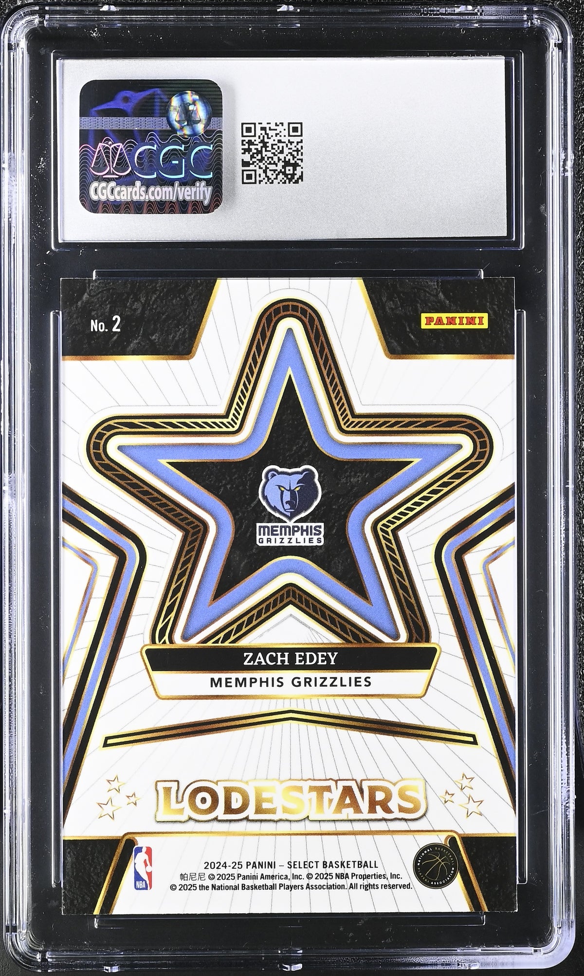 2024-25 Panini Select Zach Edey #2 Lodestars CGC 10