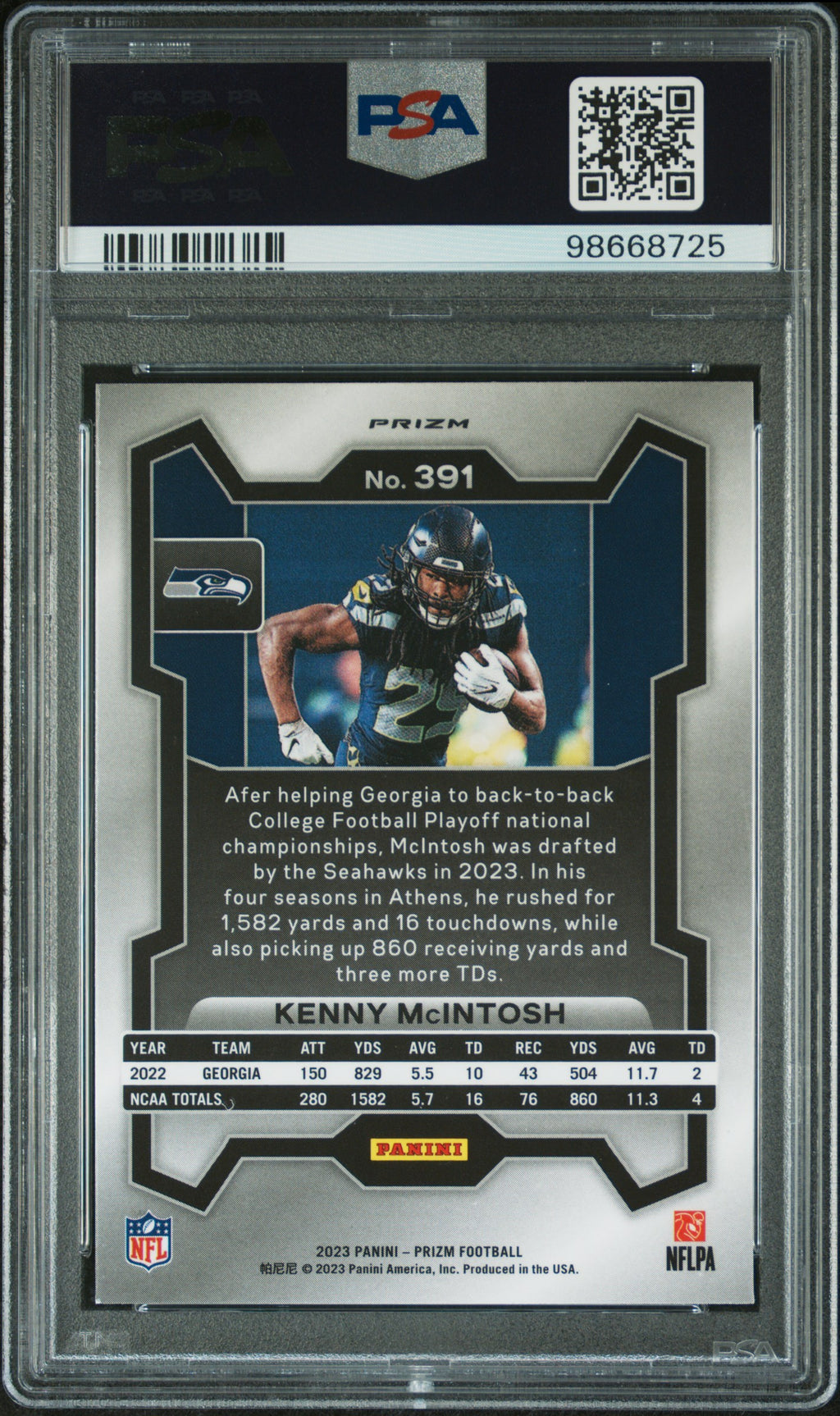2023 Panini Prizm Kenny McIntosh #391 Neon Green Pulsar PSA 9