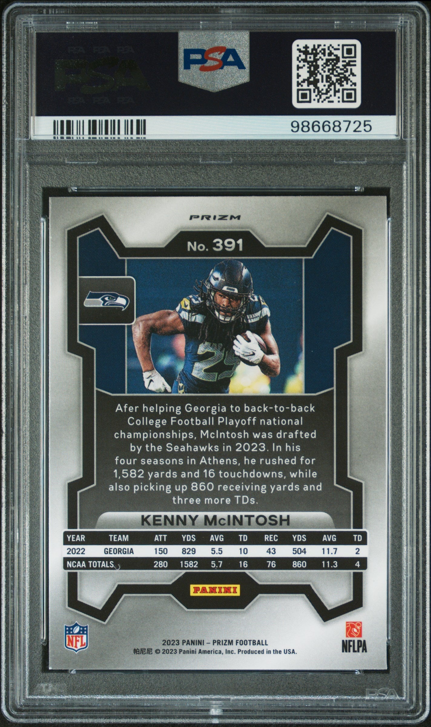 2023 Panini Prizm Kenny McIntosh #391 Neon Green Pulsar PSA 9