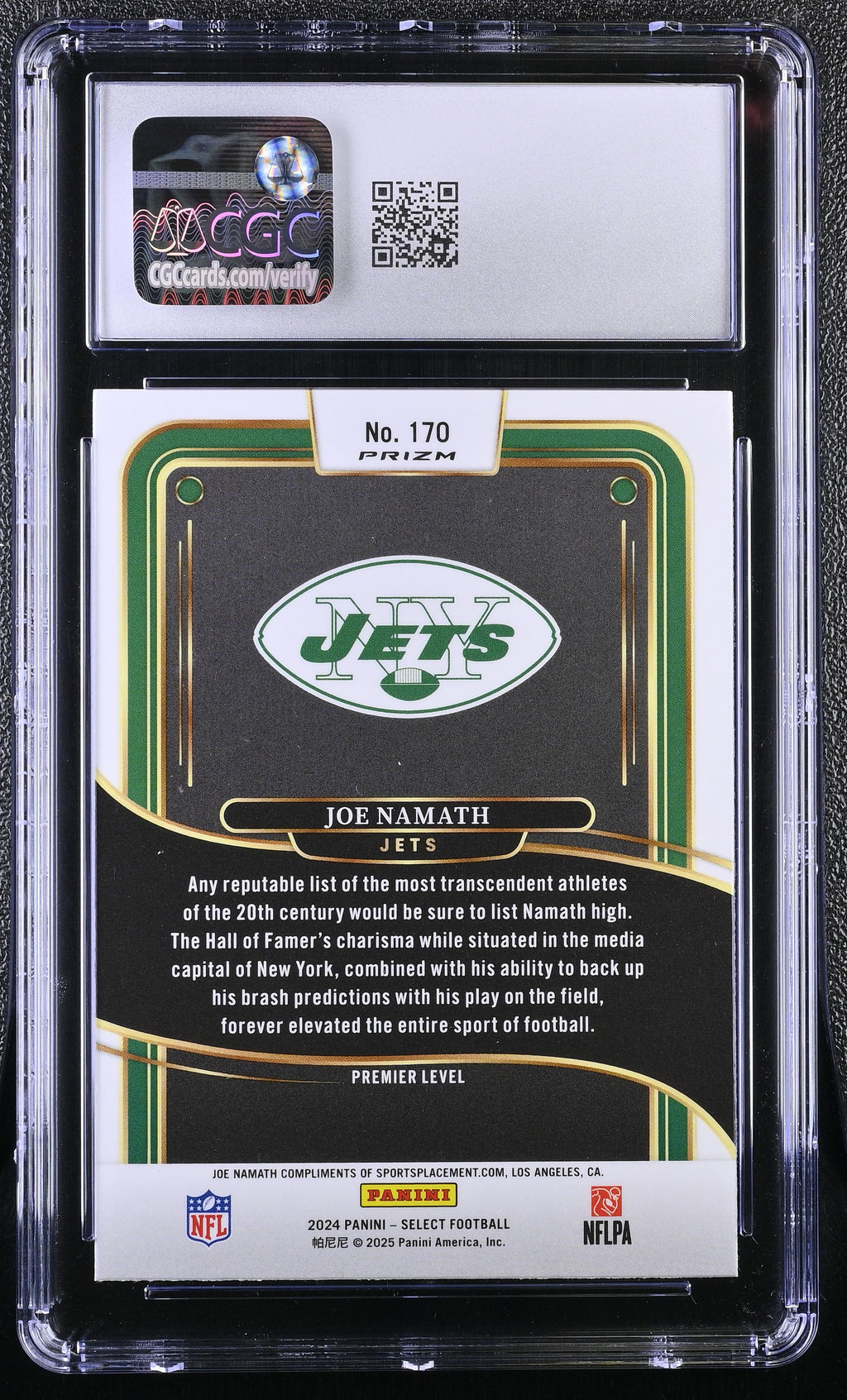 2024 Panini Select Joe Namath #170 Black & Green Shock CGC 10