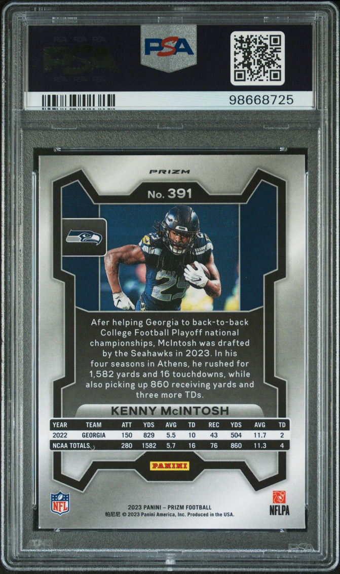 2023 Panini Prizm Kenny McIntosh #391 Neon Green Pulsar PSA 9