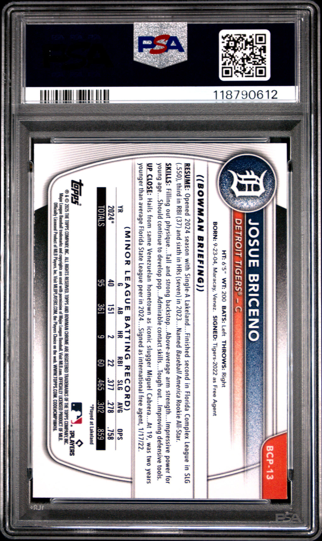 2025 Bowman Chrome Prospects Josue Briceno #BCP13 Reptilian Ref Rookie PSA 9