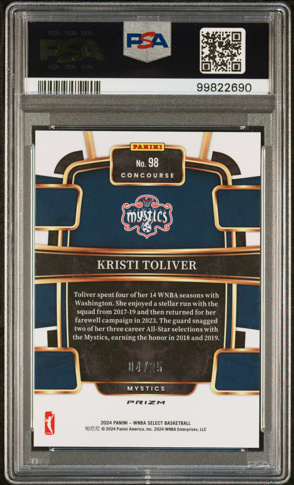 2024 Panini Select WNBA Kristi Toliver #98 Tie Dye Prizm /25 Low Pop PSA 10