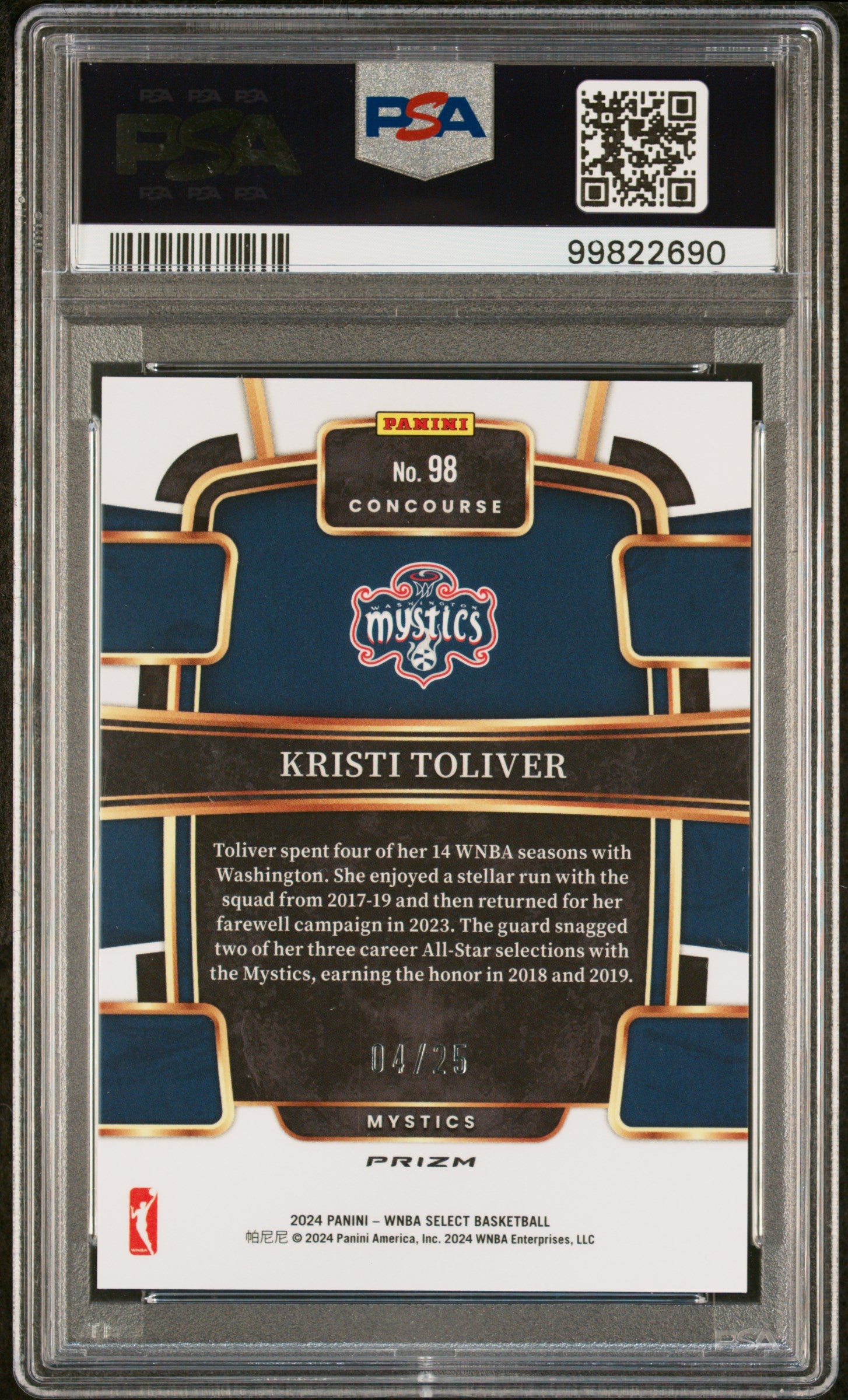2024 Panini Select WNBA Kristi Toliver #98 Tie Dye Prizm /25 Low Pop PSA 10