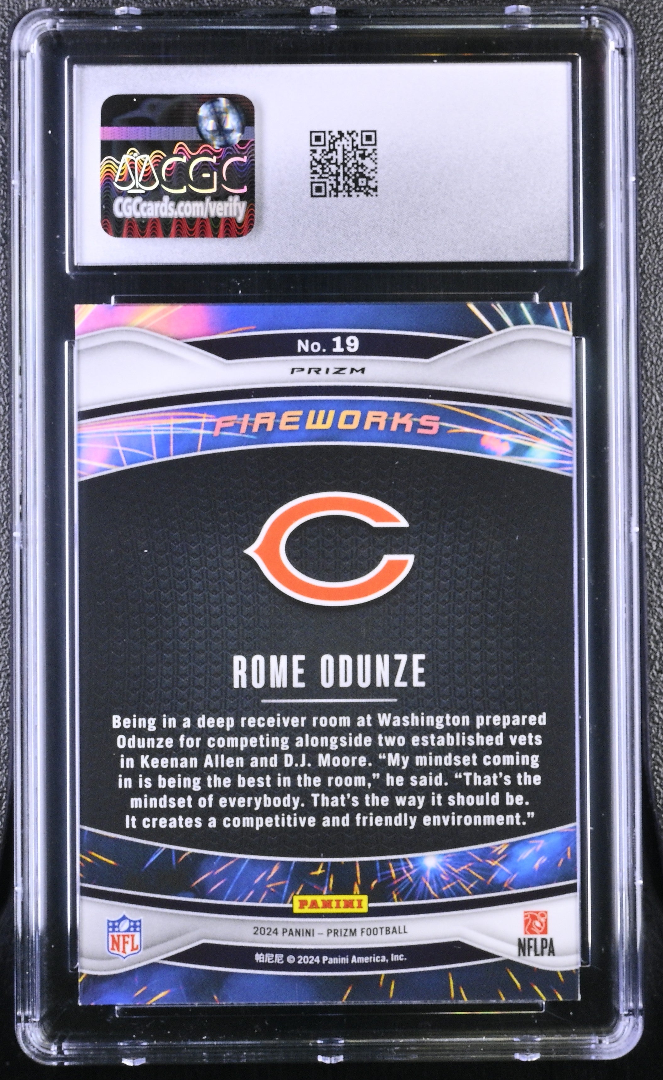 2024 Panini Prizm Rome Odunze #19 Green Fireworks CGC 10