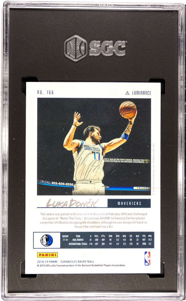 2018 Panini Chronicles Luka Doncic #166 Luminance Pink SGC 9