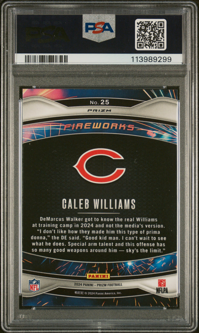 2024 Panini Prizm Fireworks Caleb Williams #25 No Huddle PSA 10