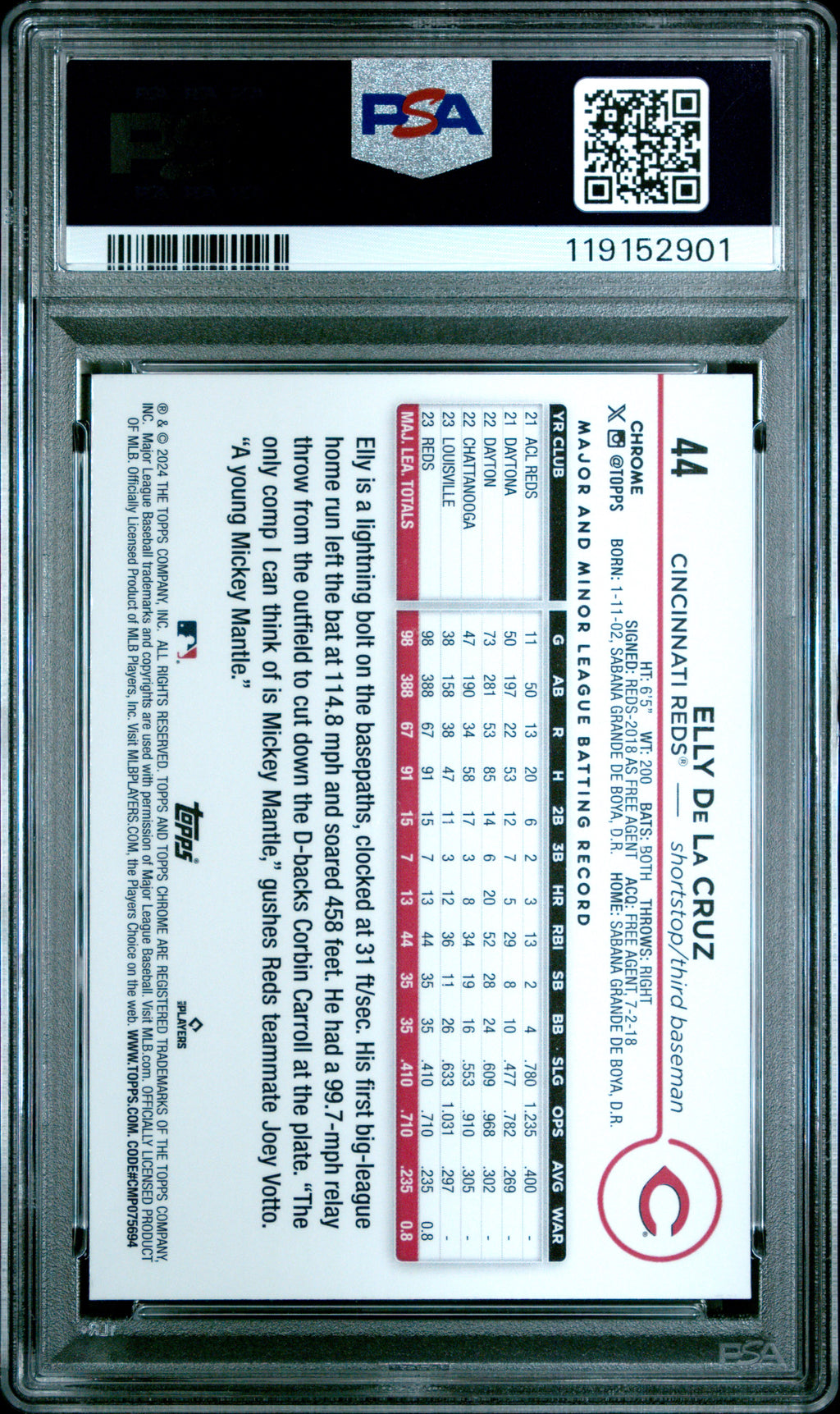 2024 Topps Chrome Elly De La Cruz #44 PSA 10
