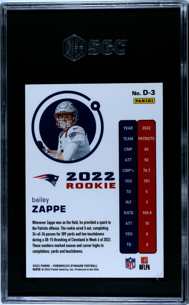 2022 Panini Chronicles Bailey Zappe #D-3 Dynagon SGC 10