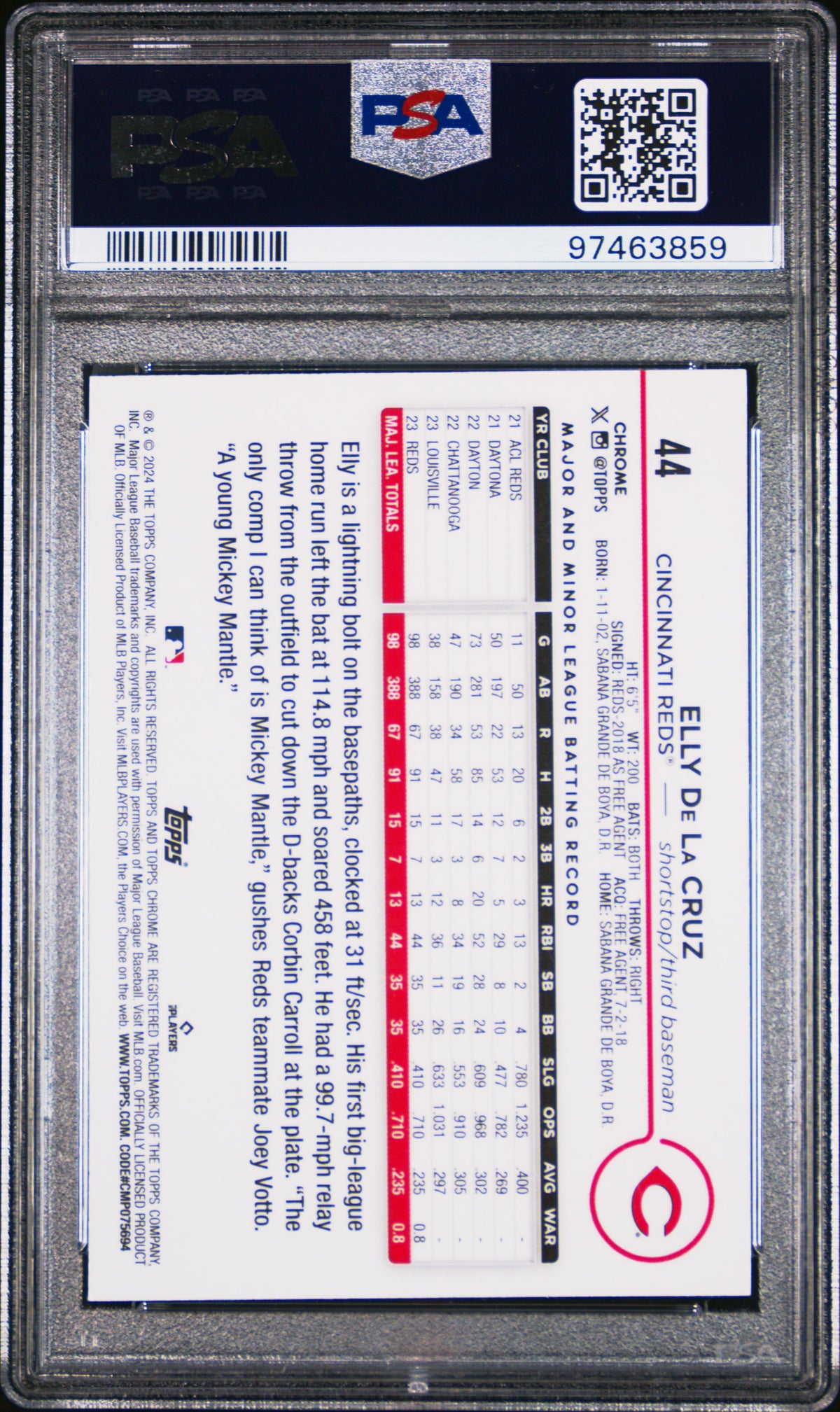 2024 Topps Chrome Elly De La Cruz #44 X Fractor PSA 10