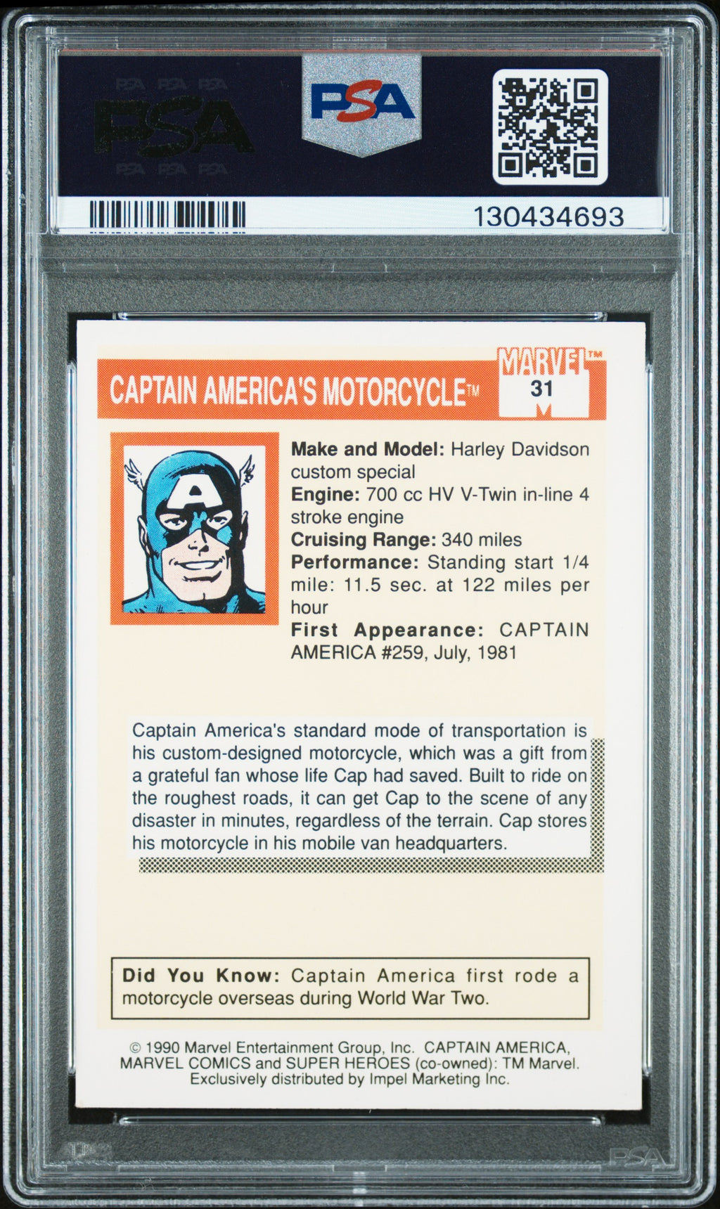 1990 Marvel Universe Captain America's #31 PSA 5