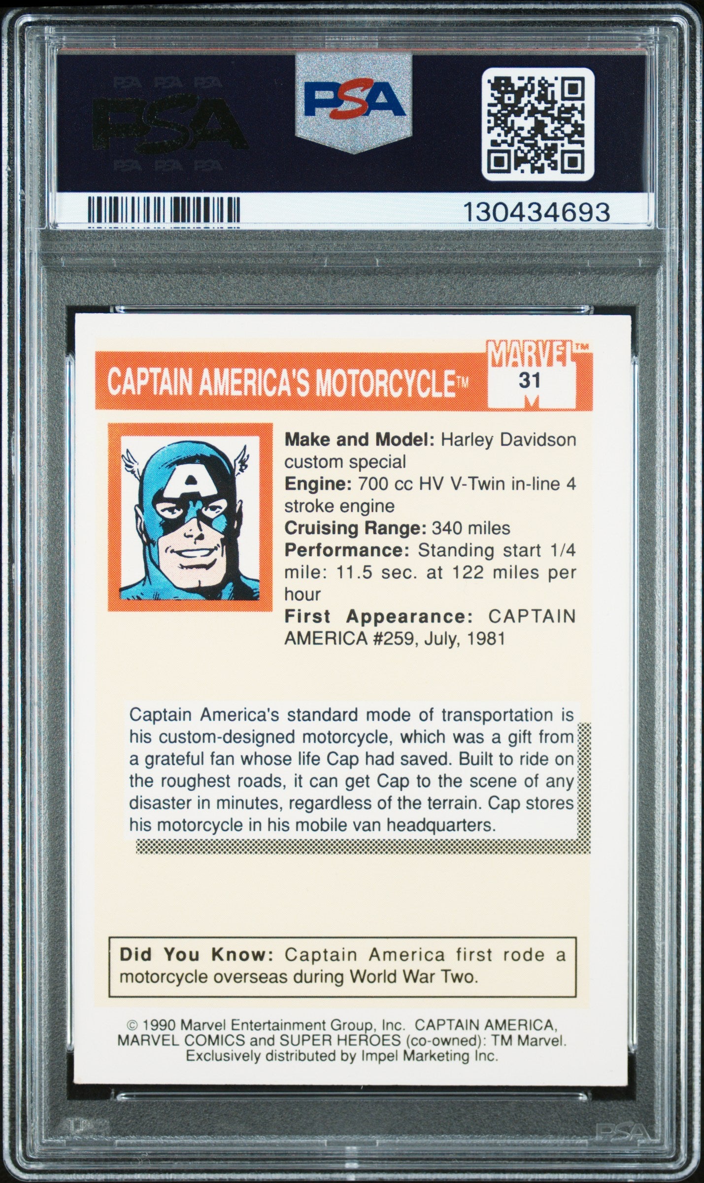 1990 Marvel Universe Captain America's #31 PSA 5