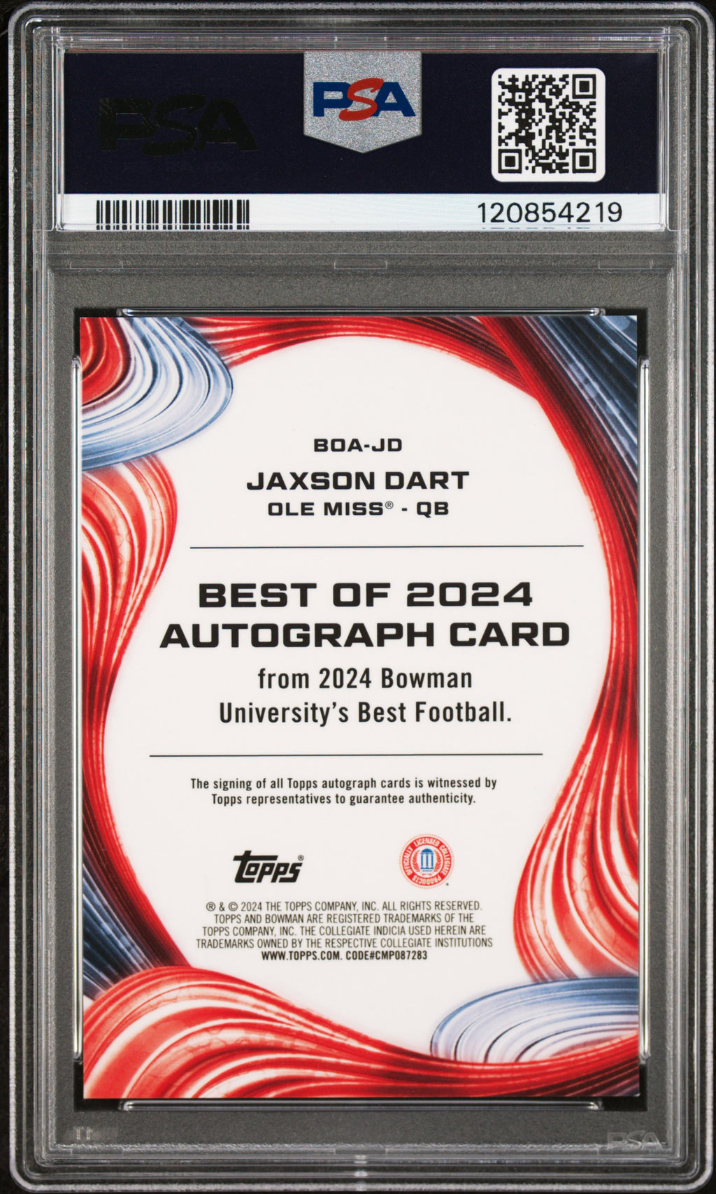 2024 Bowman Best U Autographs Jaxson Dart #JD Teal Geometric /15 PSA 9Auto