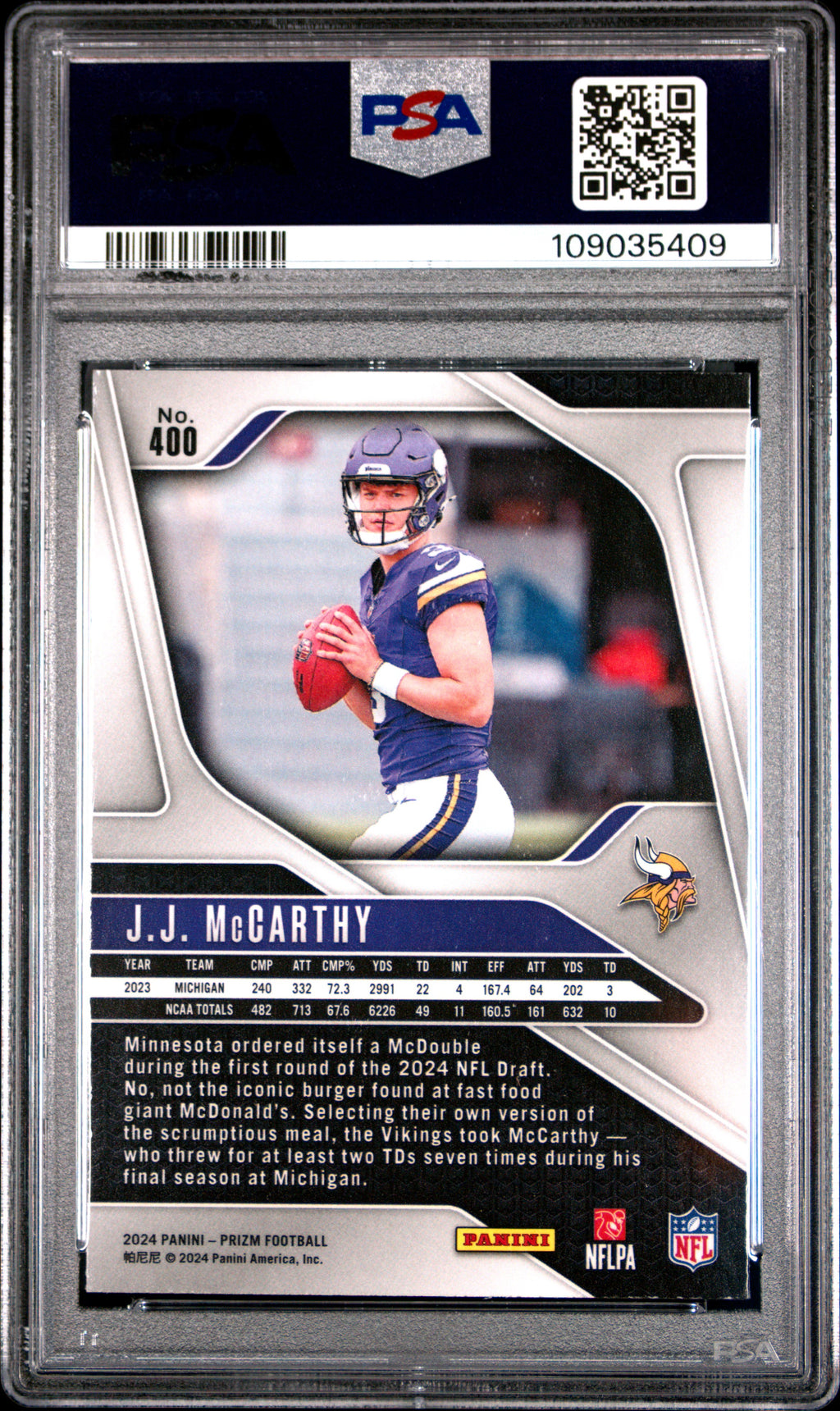 2024 Panini Prizm JJ Mccarthy #400 PSA 9