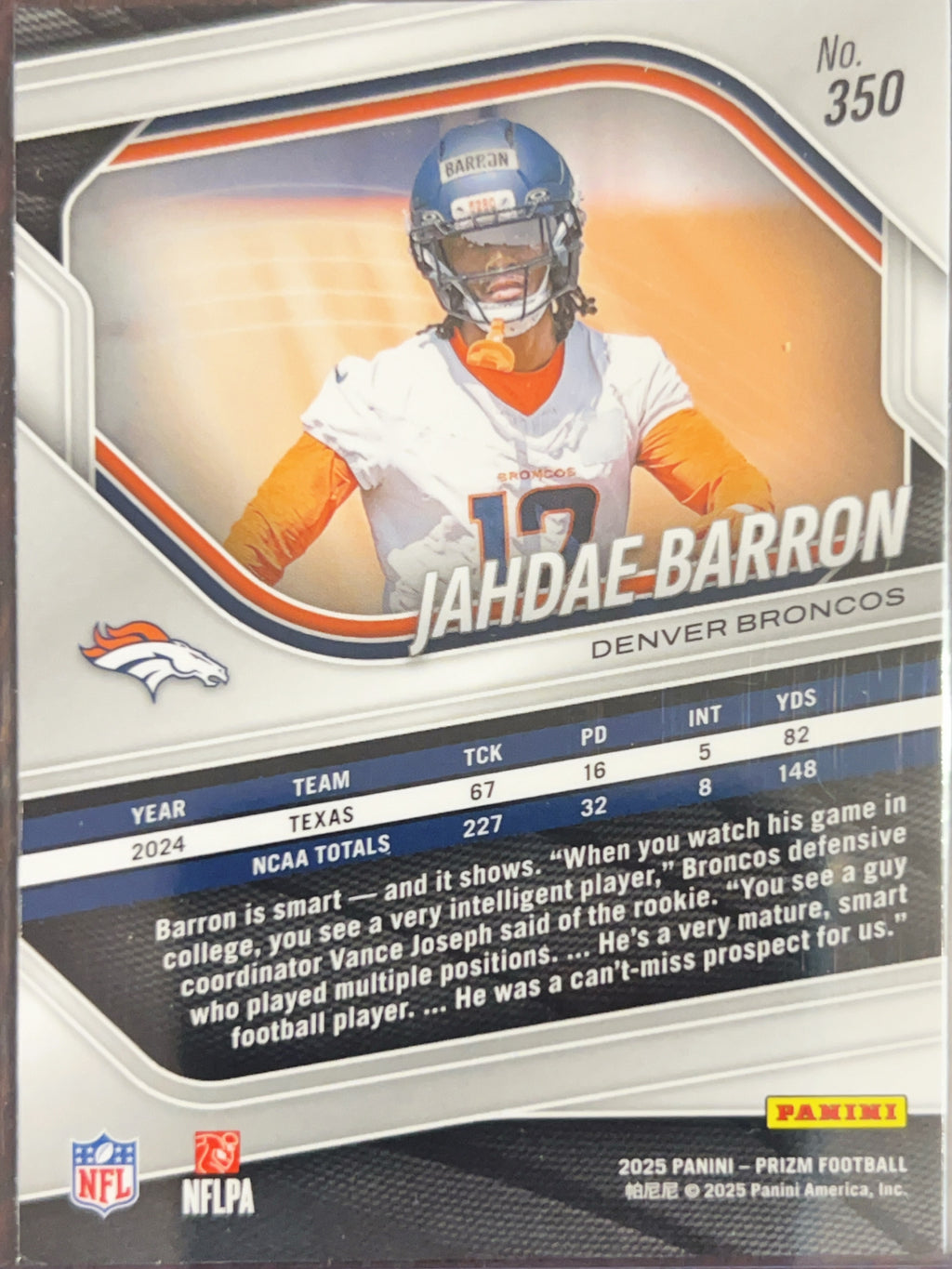 2025 Panini Prizm Jahdae Barron #350 RC