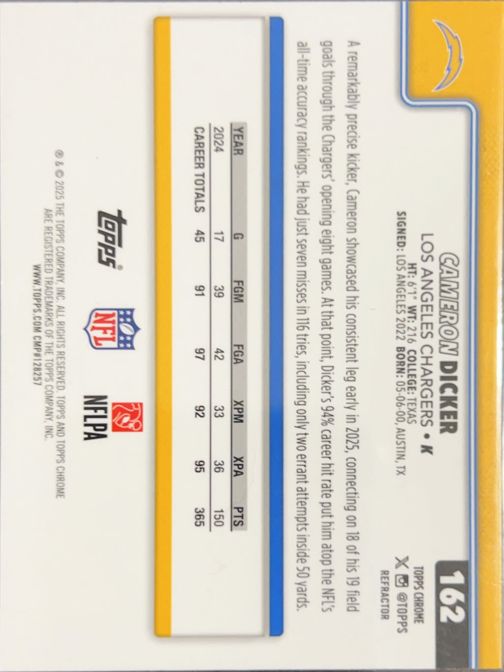 2024 Topps Chrome Cameron Dicker #162 Refractor