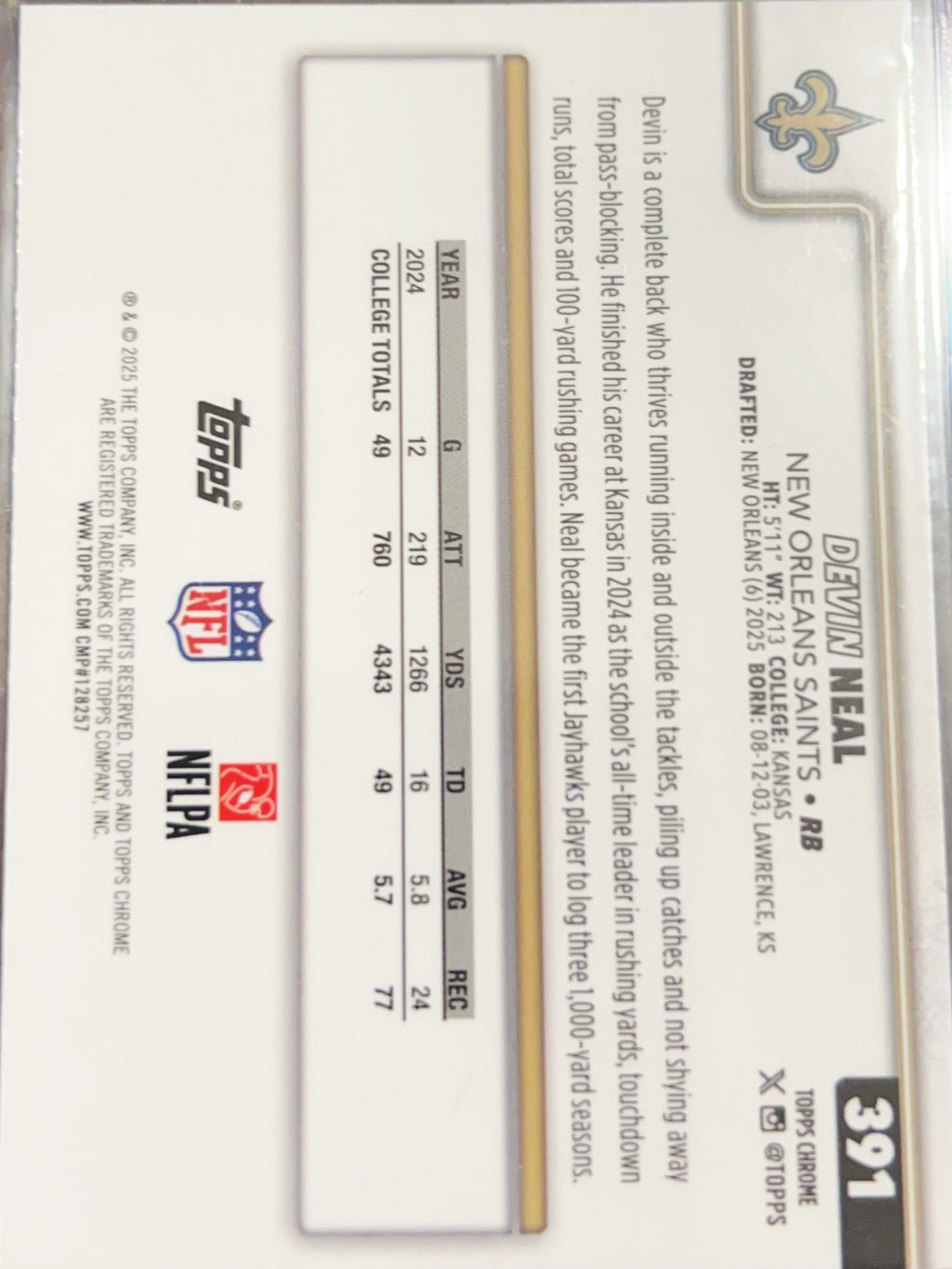 2025 Topps Chrome Devin Neal #391 RC