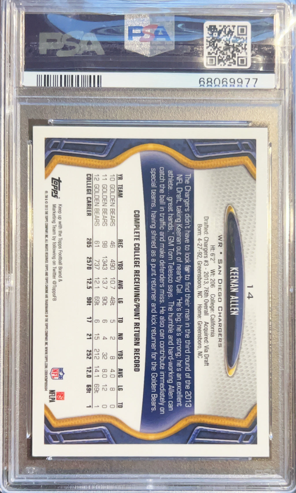 2013 Topps Chrome Keenan Allen #14 Rookie PSA 9