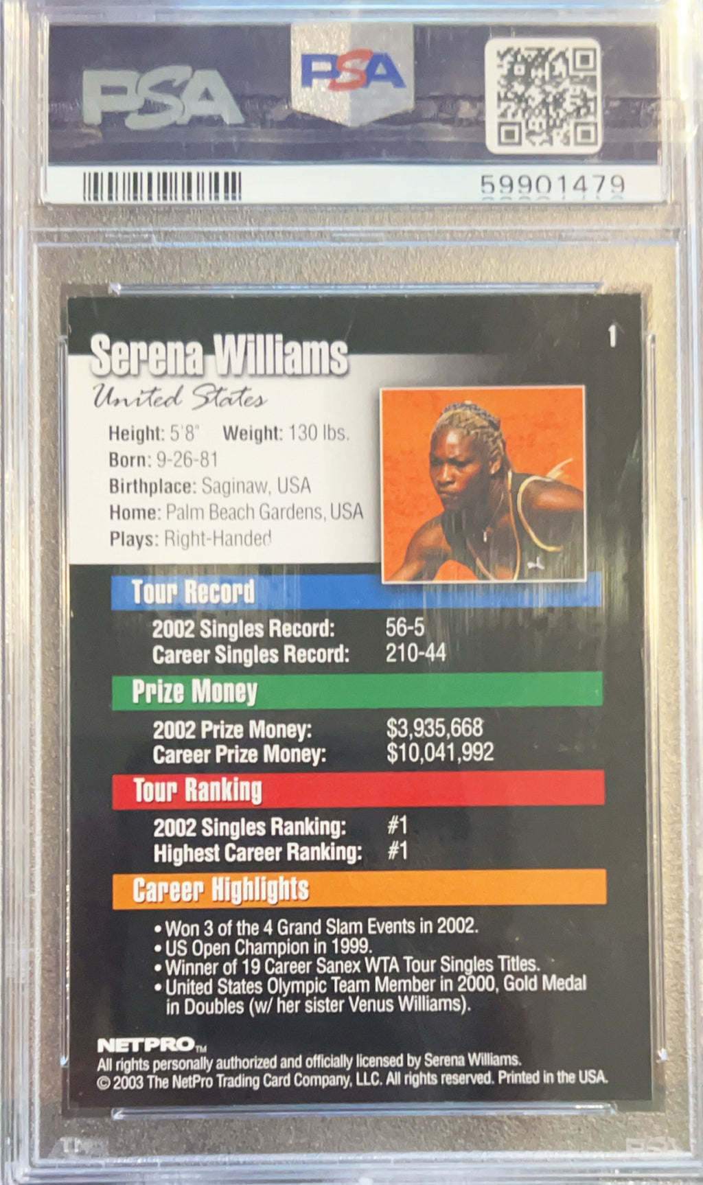 2003 Netpro Serena Williams #1 Rookie PSA 8