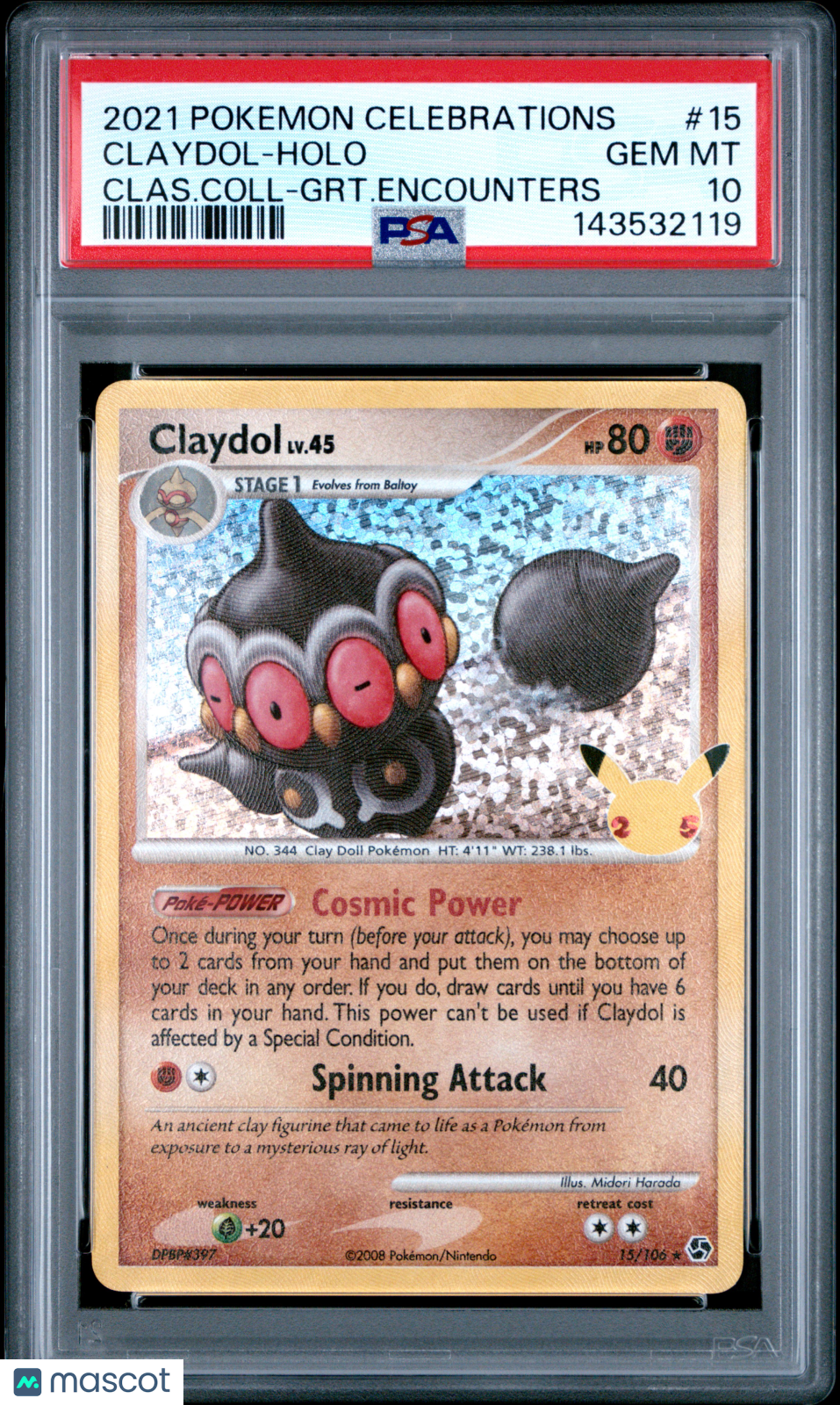 2021 Pokemon Celebrations Classic Collection Claydol Holo PSA 10 #15