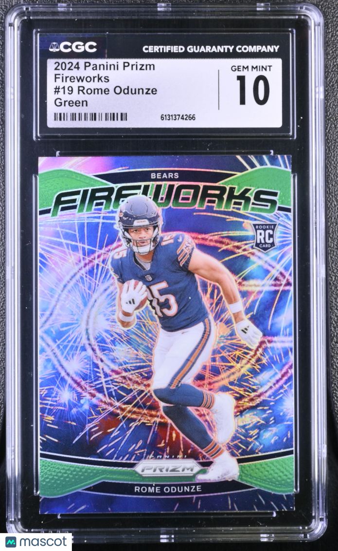 2024 Panini Prizm Rome Odunze #19 Green Fireworks CGC 10