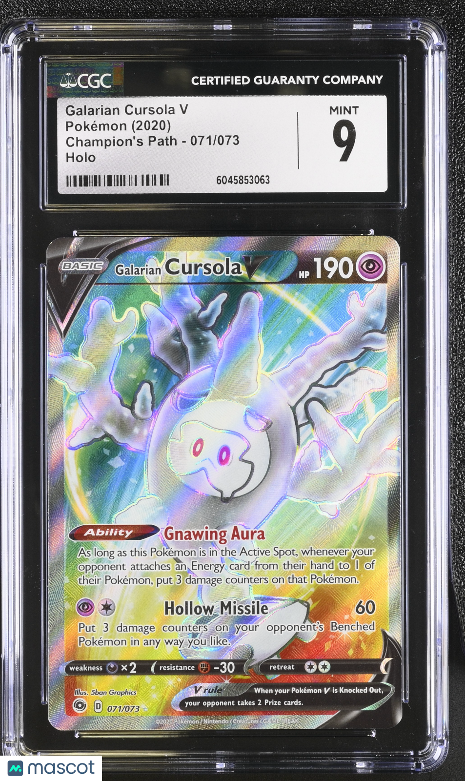 2020 Pokemon Champion's Path Galarian Cursola V Holo Ultra Rare CGC 9 #071/073