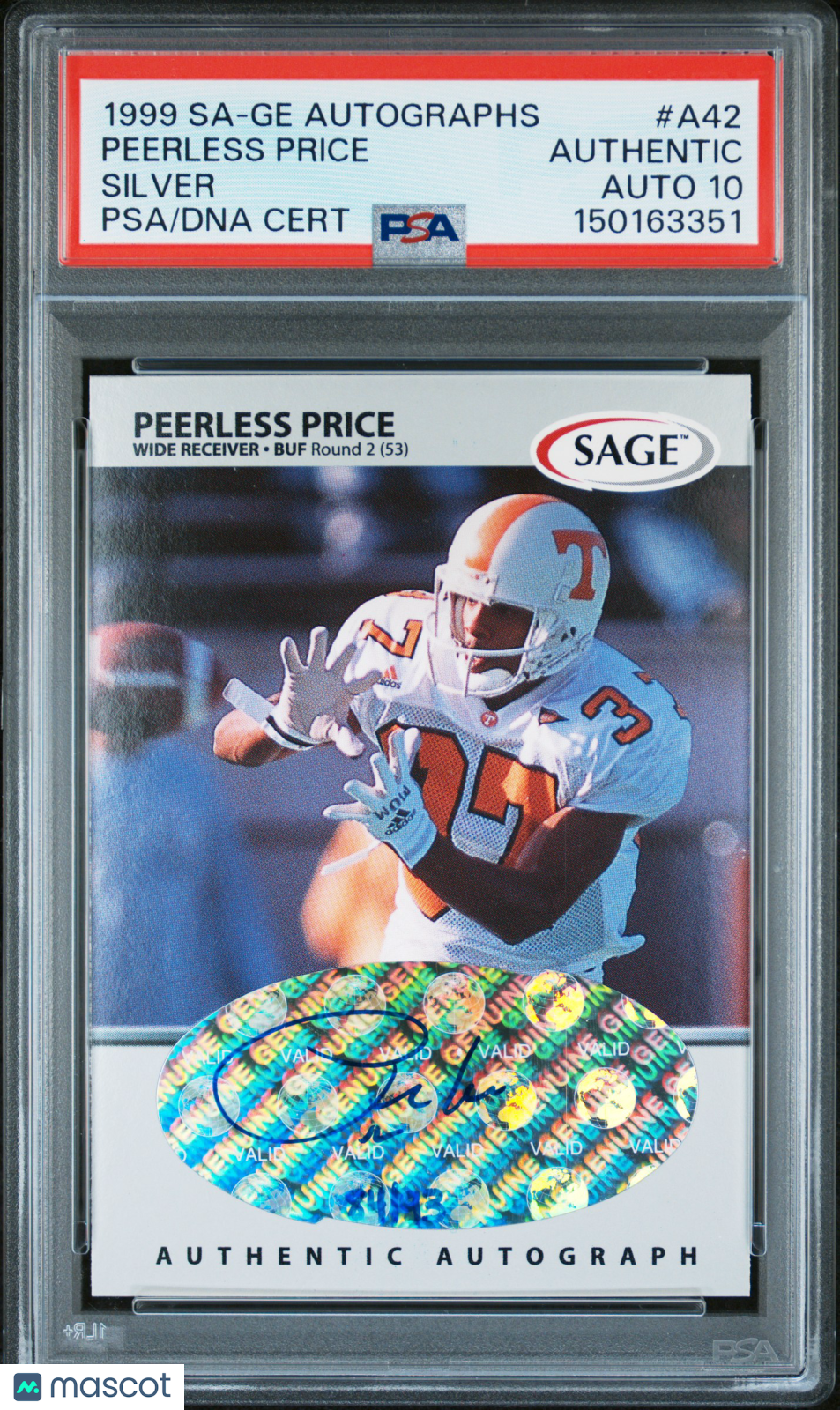 1999 Sa-Ge Autographs Peerless Price #A42 Silver /93 POP 1 PSA A Auto 10