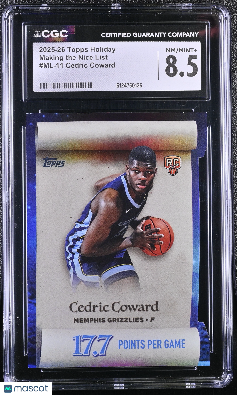2025-26 Topps Holiday Cedric Coward #ML-11 Making the Nice List CGC 8.5