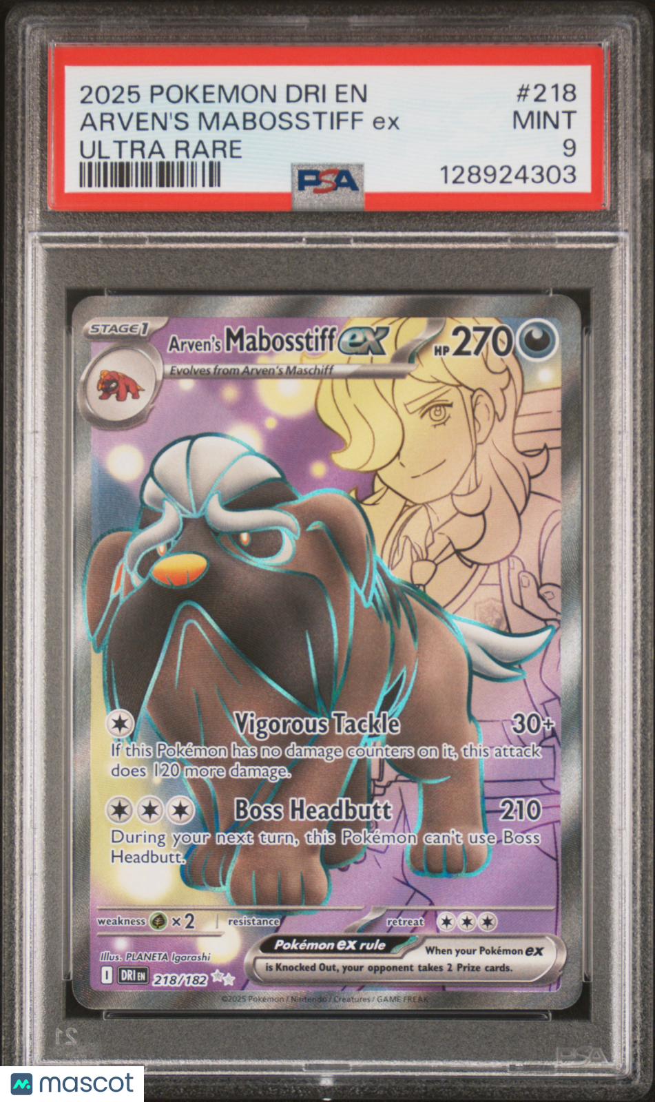 2025 Pokemon Dri EN-Destined Rivals Arven's Mabosstiff EX Ultra Rare PSA 9 #218