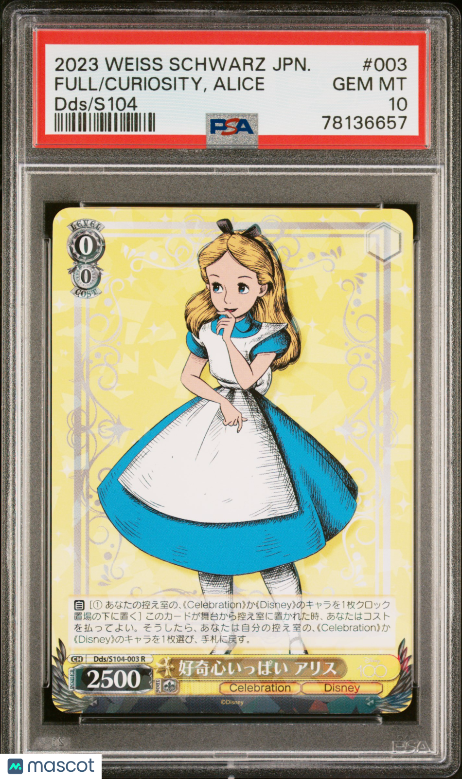 2023 Weiss Schwarz Japanese Disney100 Full Curiosity, Alice Japanese PSA 10 #003