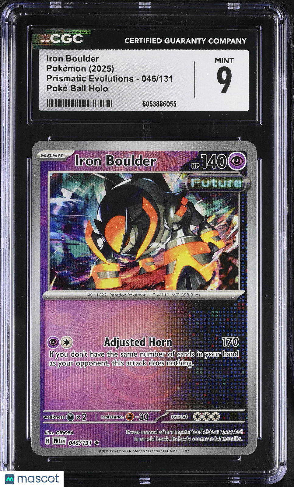2025 Pokemon Prismatic Evolutions Iron Boulder Poke Ball Holo 046/131 CGC 9