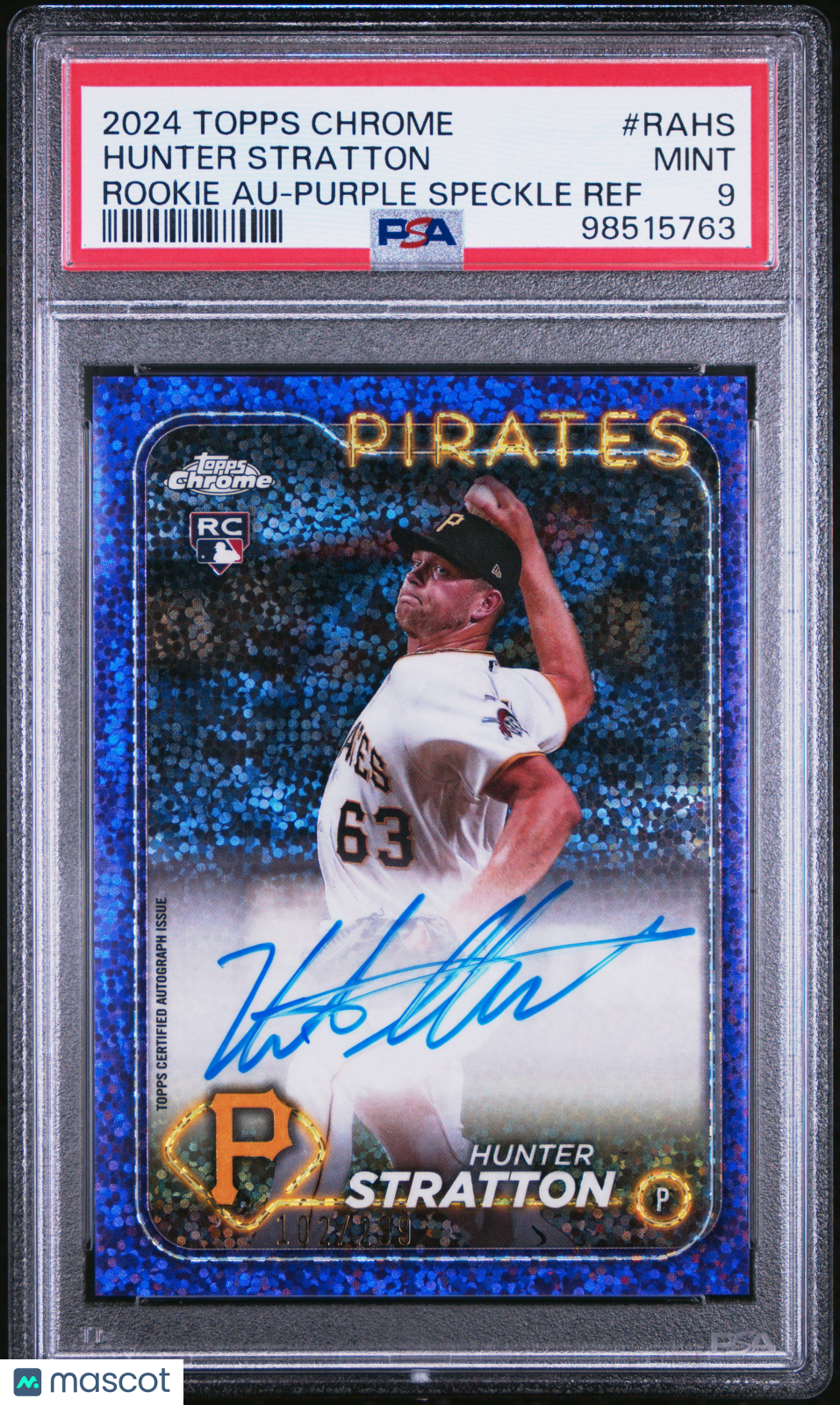 2024 Topps Chrome  Hunter Stratton #RAHS Purple Speckle Ref /299 PSA 9 RC