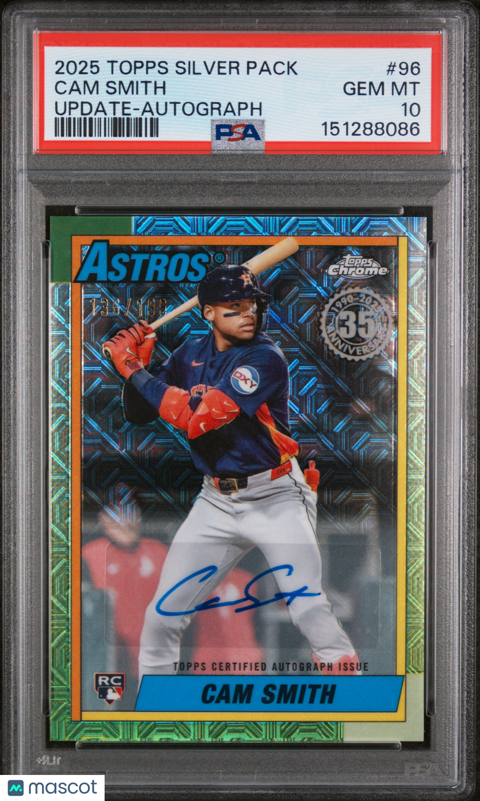 2025 Topps Update 1990 Chrome Promo Cam Smith #96 Autograph /199 PSA 10