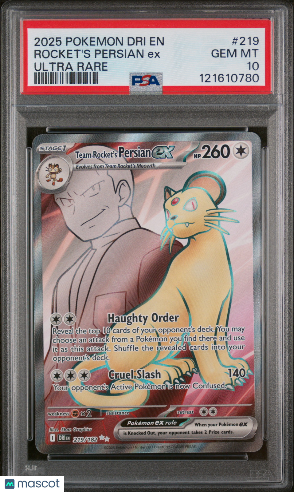 2025 Pokemon Dri EN-Destined Rivals Rocket's Persian EX Ultra Rare PSA 10 #219