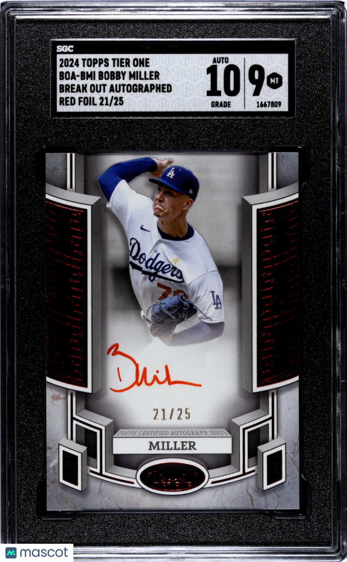 2024 Topps Tier One Bobby Miller #BOA-BMI Break Out Auto Red Foil SGC 9 Auto 10