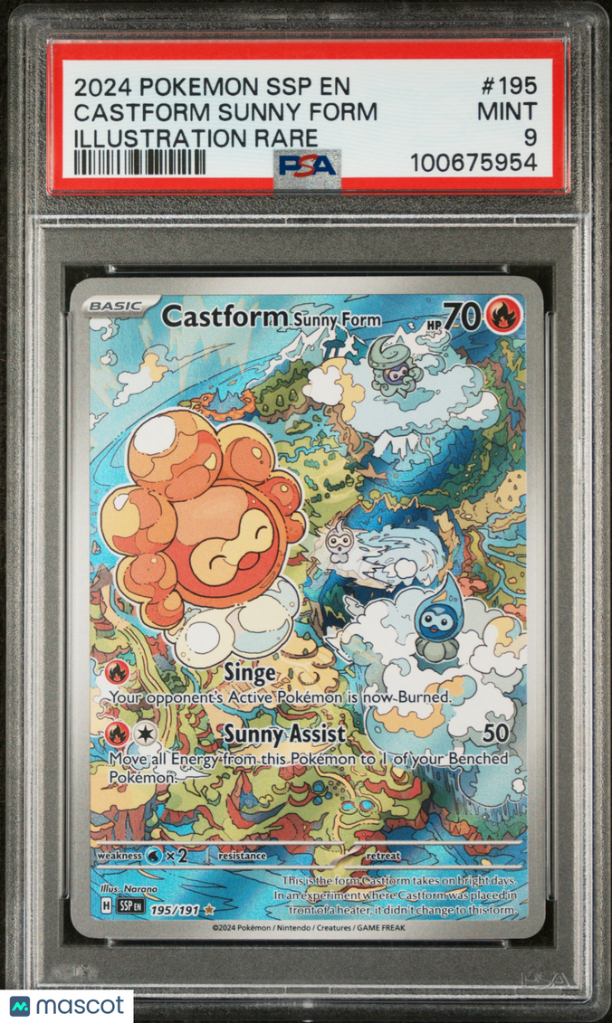 2024 Pokemon EN-Surging Sparks Castform Sunny Form Illustration Rare PSA 9 #195