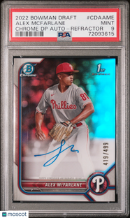 2022 Bowman Chrome Draft Autographs Alex Mcfarlane #CDAAME Refractor /499 PSA 9