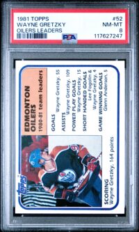 1981-82 Topps #52 Oilers Team Leaders (Wayne Gretzky) PSA 8